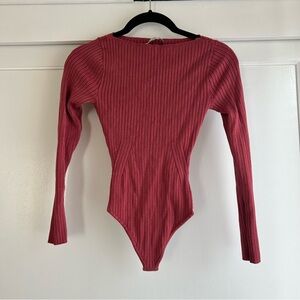 Ribbed Long Sleeve Bodysuit in Red